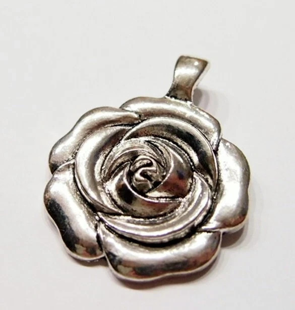 3 Vintage Antique Silver Plated Huge Rose Pendants w/Enhancer Clasp Bail 58x45mm