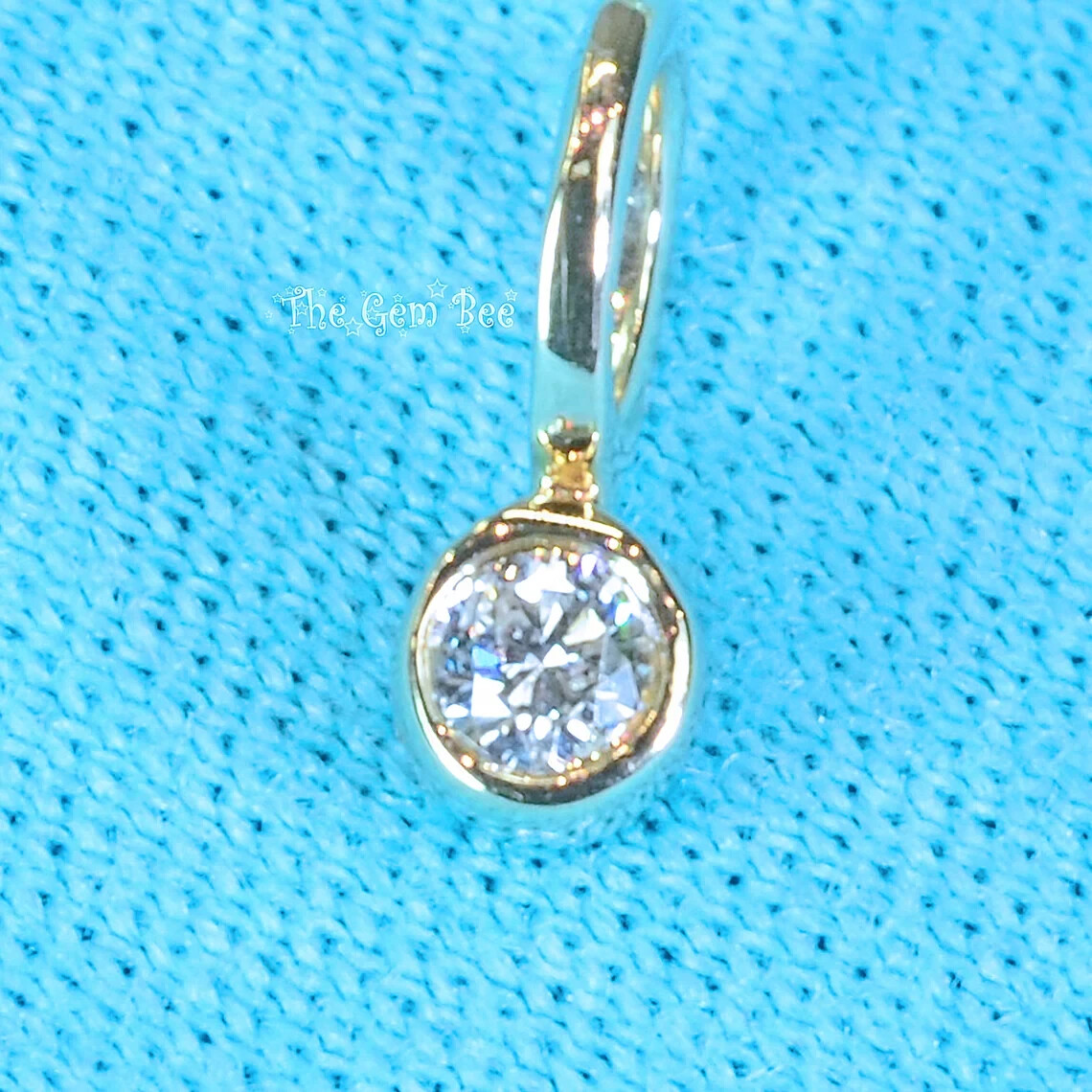 0.03CT 14k Yellow Gold Brilliant Cut Diamond Bezel Charm Pendant With Large Hole