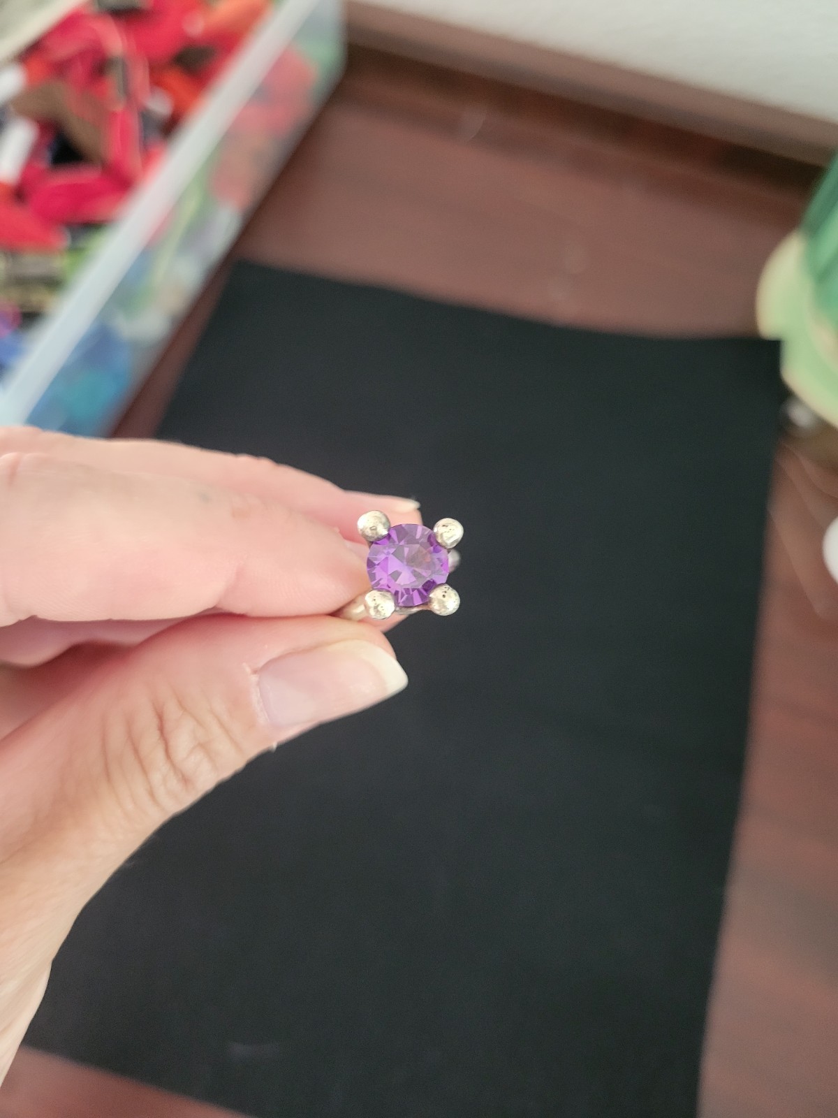 Vintage Eagle 3 Mexican Mexico Purple Amethyst Sterling Silver Crown Ring