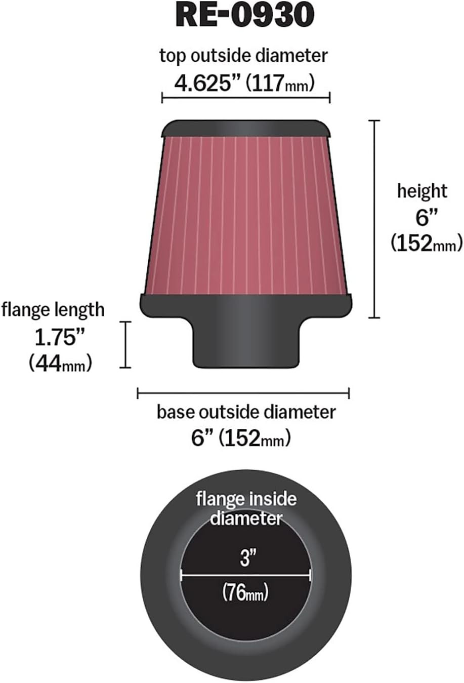 K&N Universal Clamp-On Air Intake Filter: High Performance, Premium, RE-0930