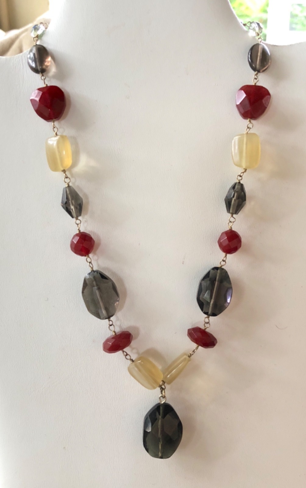 Beautiful Vintage Faceted Gemstone Bead Necklace with Drop, 17 1/2”