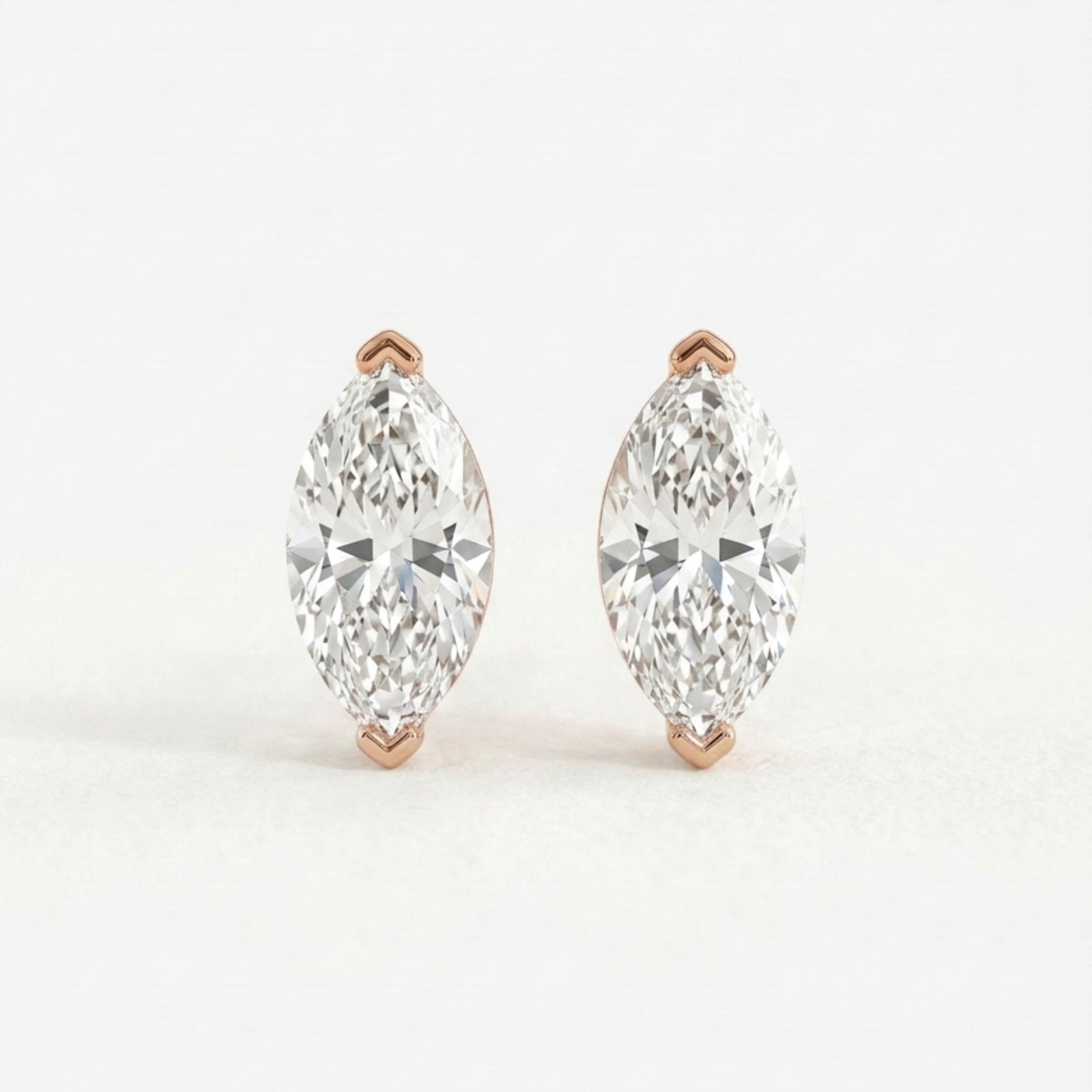 1TCW Marquise Lab Grown Diamond 14K Solid Gold Minimalist Stud Earrings For Gift