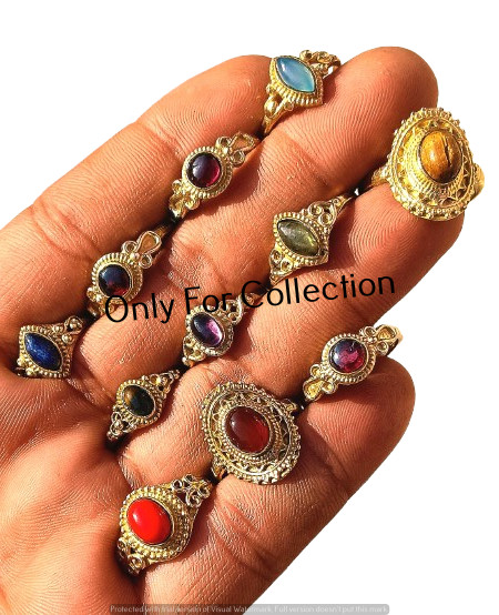 Looking Garnet & Mix Gemstone 18k Gold Plating Rings Lot Lightweight Jewelry
