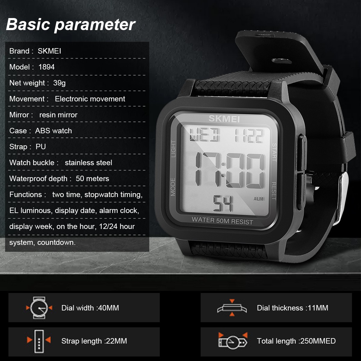 Waterproof Digital Sports Watch Military Tactical LED Backlight Wristwatch Men