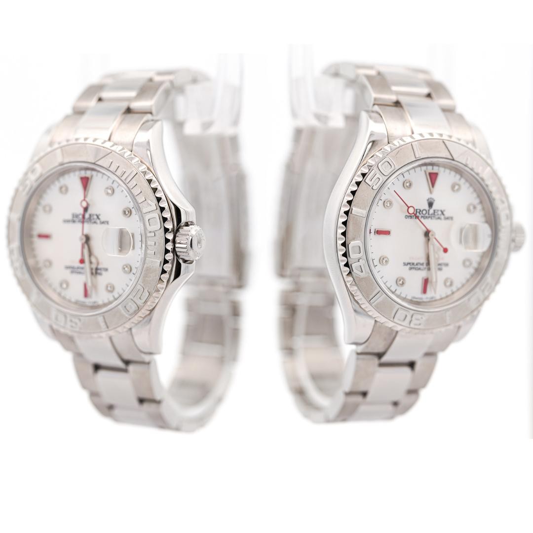 Rolex Yachtmaster 16622 40mm Platinum Bezel Ruby Gem Dial Steel Oyster Watch