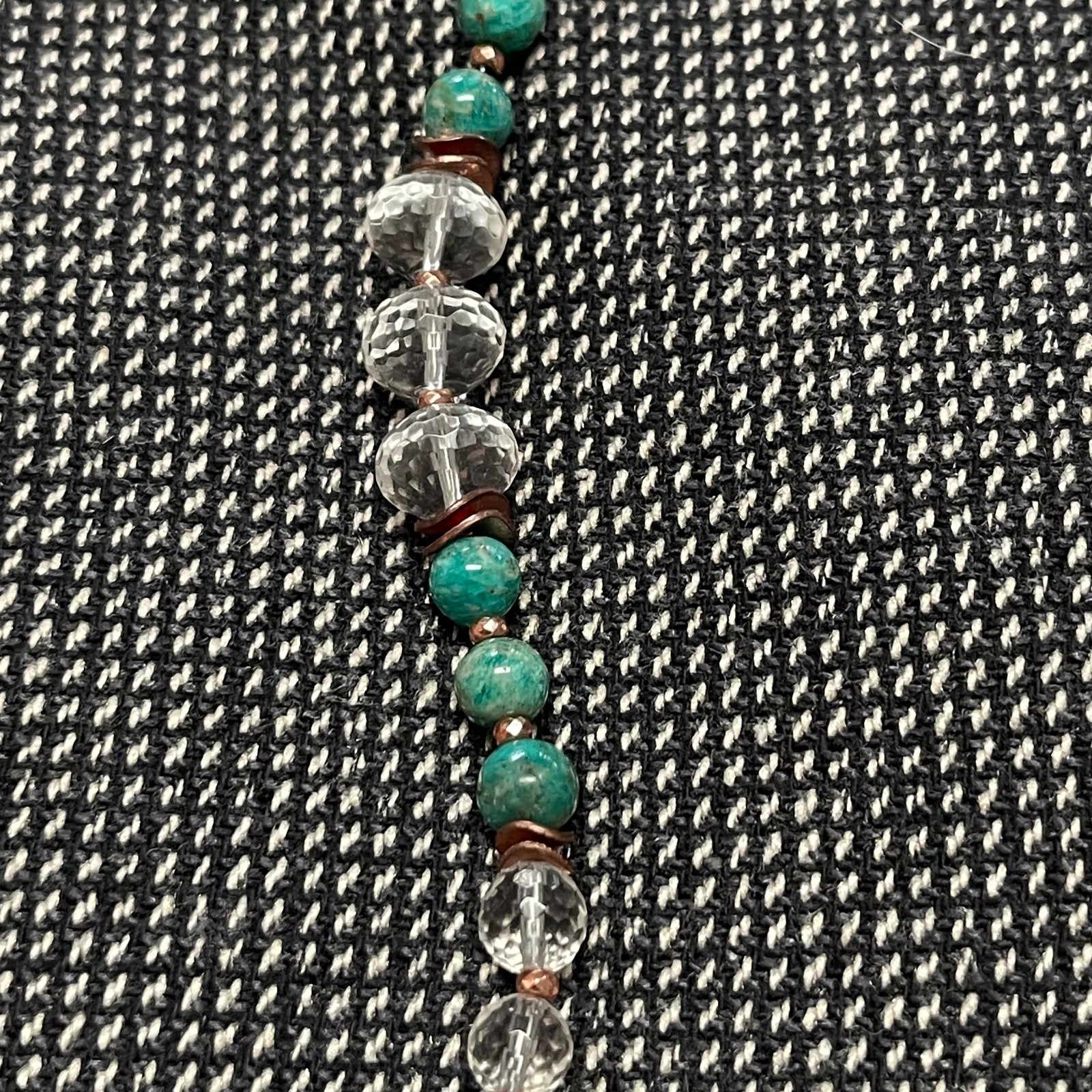 Amazonite Pendant Wrapped in Copper with African Turquoise & Quartz Necklace 16″