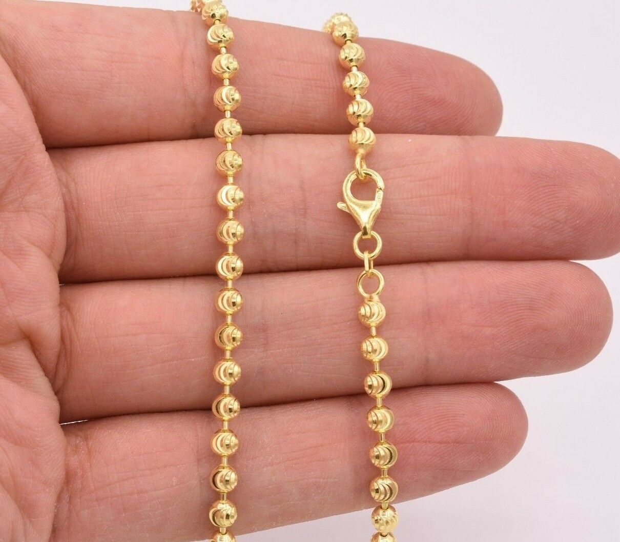4mm Diamond Cut Moon Cut Ball Bead Chain Necklace 14K Yellow Gold-Plated Silver