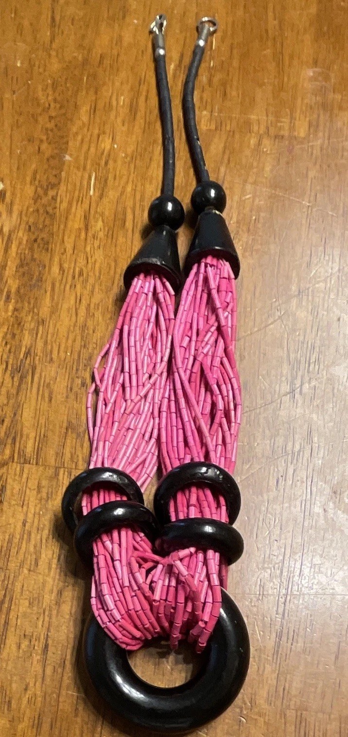 Lot of 3 Hot Pink Plastic Beaded Necklaces Multi-Strand Statement Hawaiian 🌺