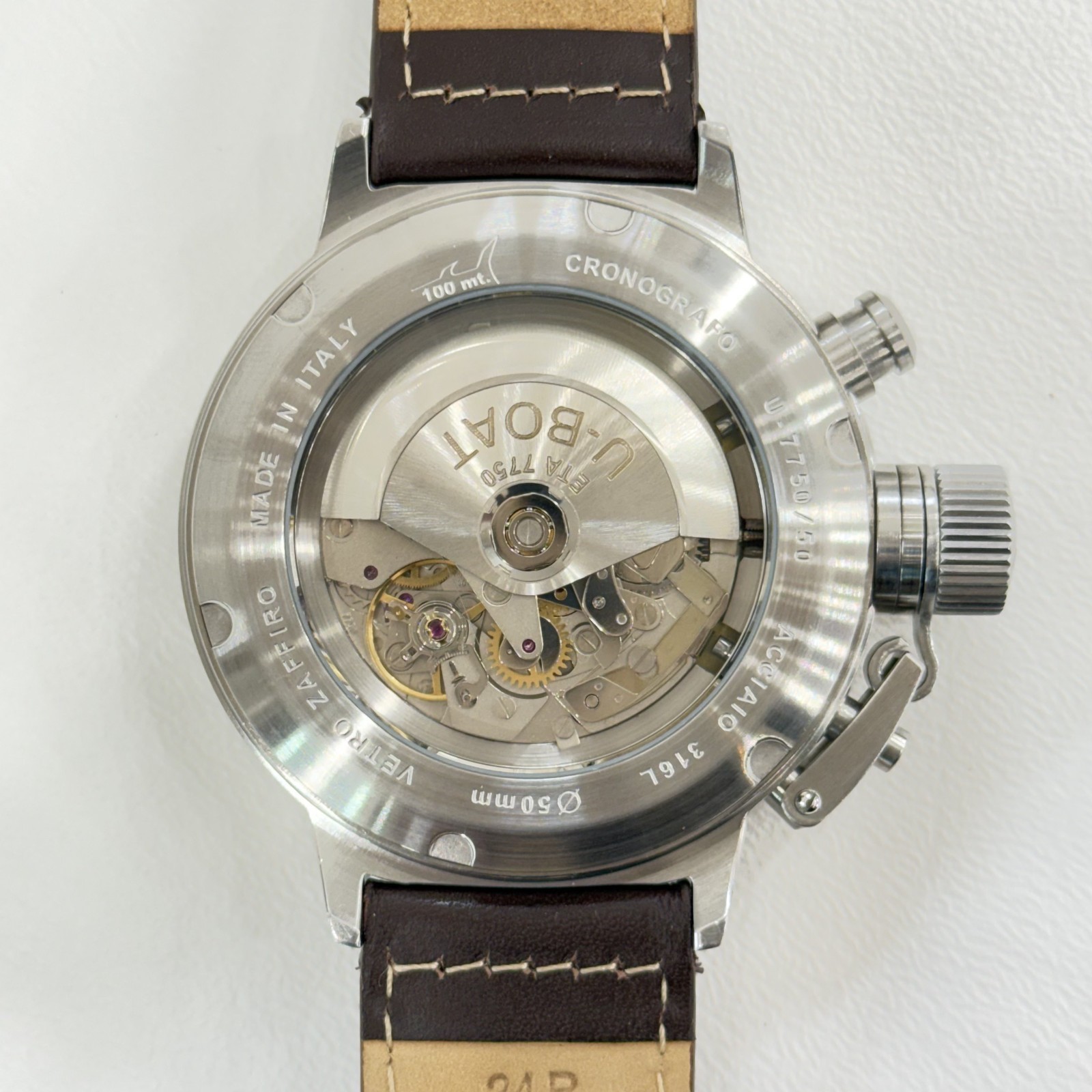 U-BOAT Watch U-7750/50 Chrono 50 mm Steel Leather Auto Men’s Serviced Box