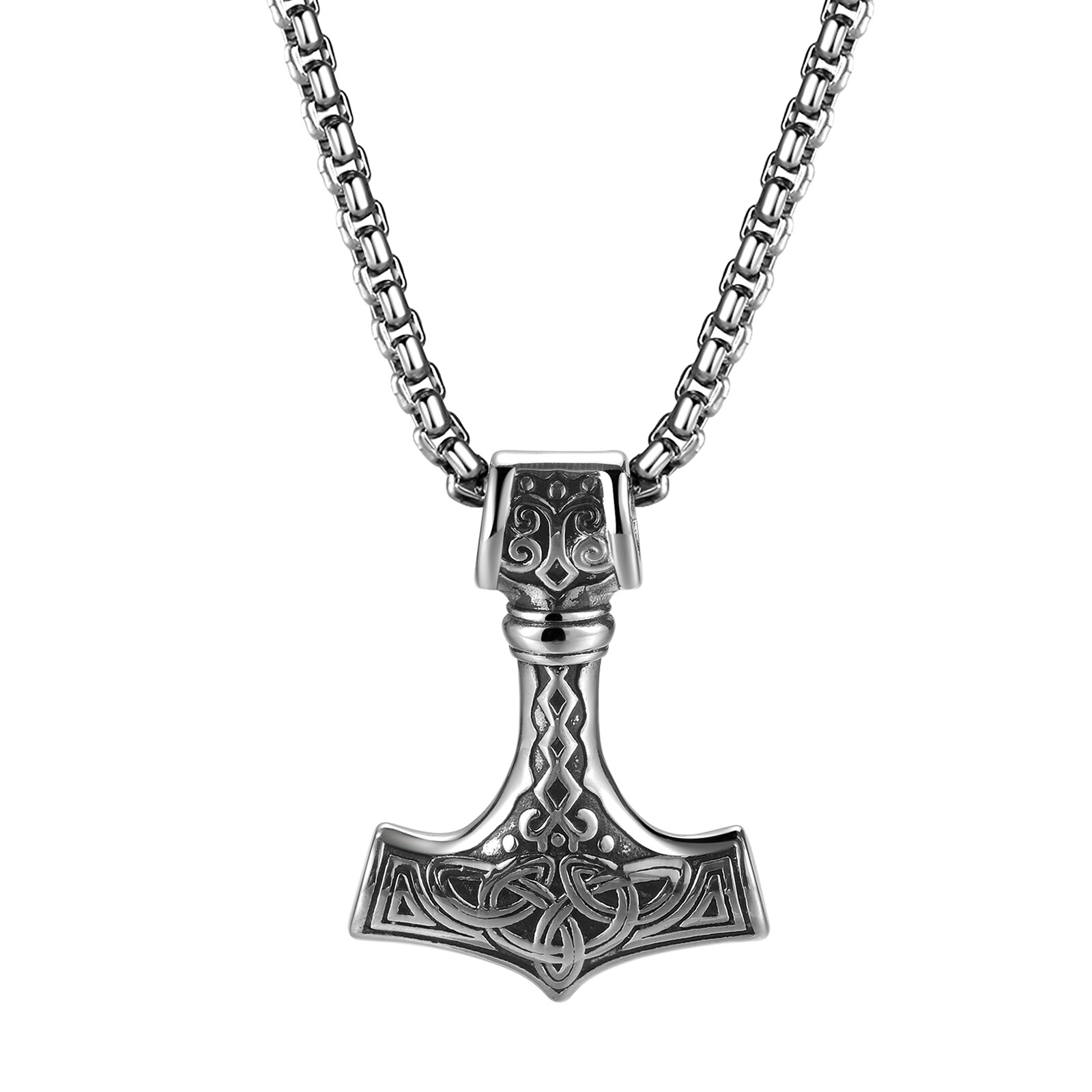 22″ Stainless Steel Nordic Viking Thors Hammer Mjolnir Pendant Necklace for Men
