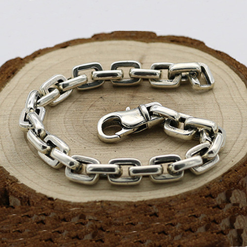 Men‘s 925 Sterling Silver Bracelet Link Classical Chain Loop Jewelry 6.3″- 8.7″