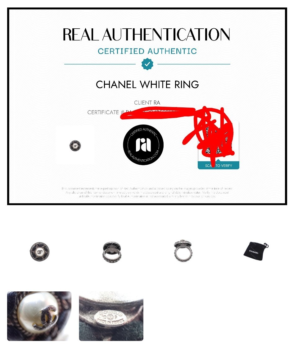 Authentic vintage CHANEL cc stamped ruthenium Ring Black US 6.5 with coa