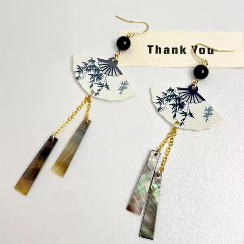 Women’s Black White Fan Tassel Dangle Drop Earrings Hook Fashion Jewelry Gift