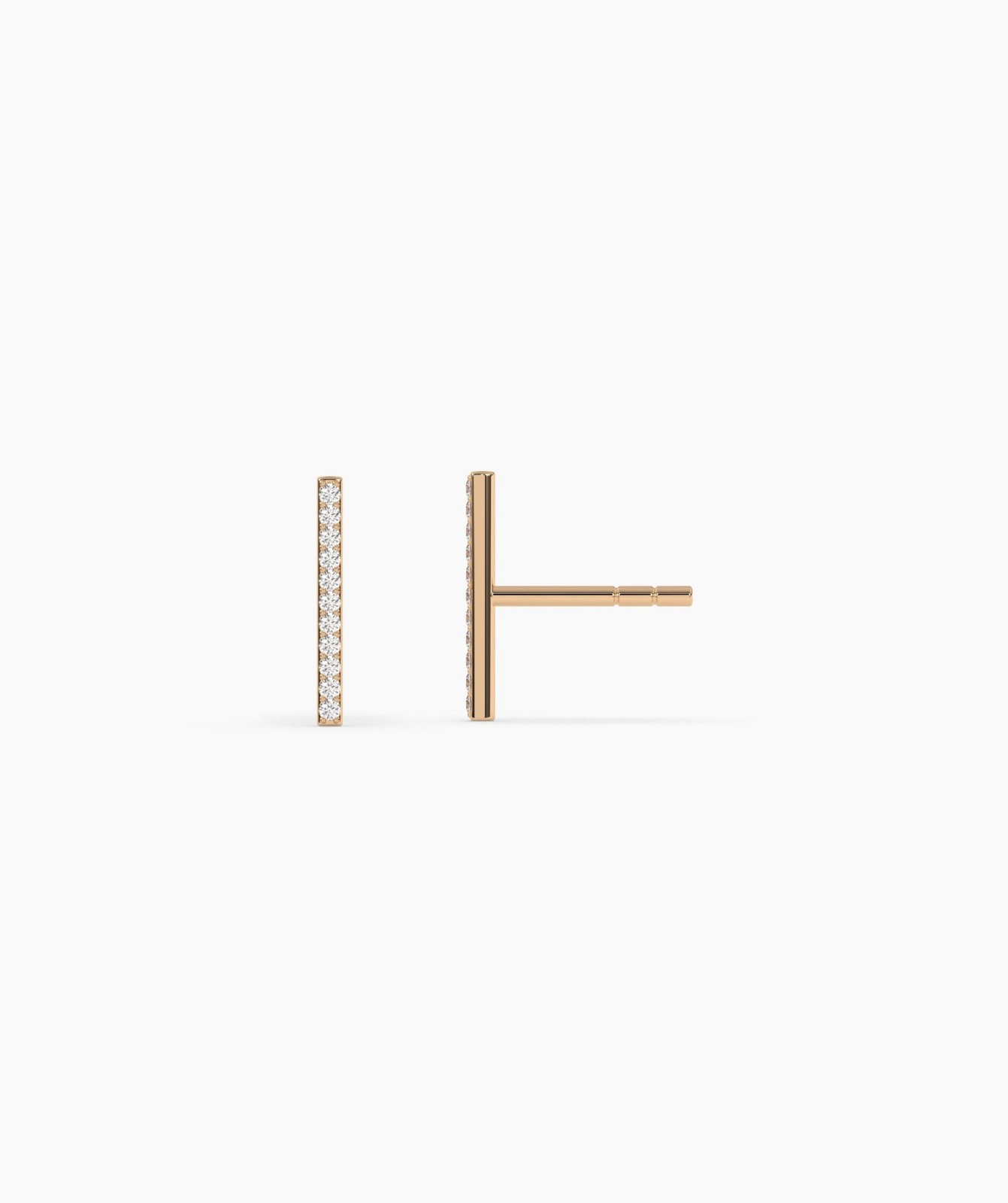 Round Cut Lab Grown Diamond 14K Gold Vertical Pave Diamond Line Bar Stud Earring