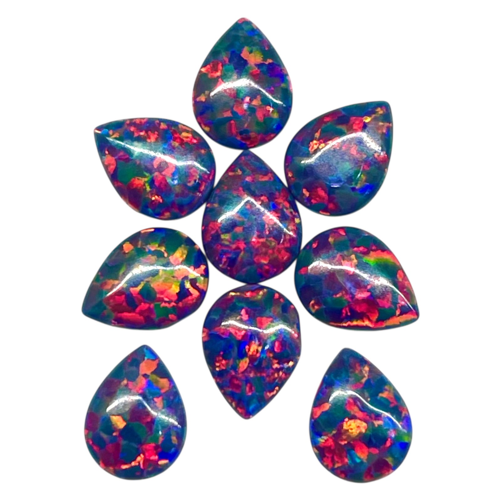 4 Pcs Black Australian Opal 8x6mm Pear Cabochon 5A Quality Lab Created Gemstones