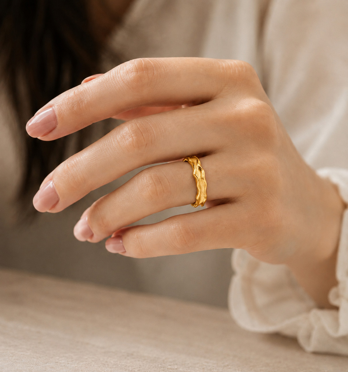 925 Sterling Silver Organic Textured Band Ring Rustic Minimalist Stackable Ring