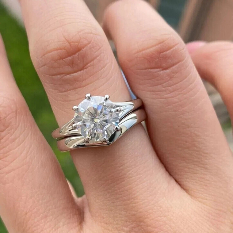 2 CTW Round Cut Moissanite Engagement Women Set Ring 14K White Gold Plated Ring