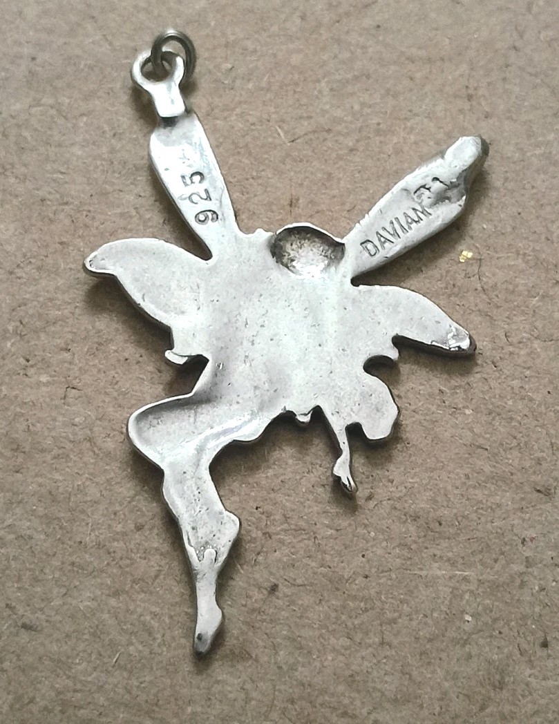 Vintage Davian 925 Sterling Silver Winged Flying Fairy Nymph Pendant