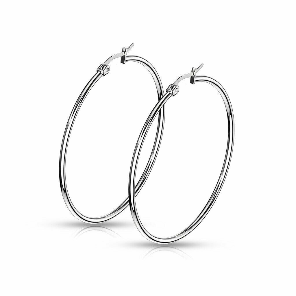 Gold Rose Gold Black Silver Stainless Steel Simple Round Hoop Earrings 10mm-70mm