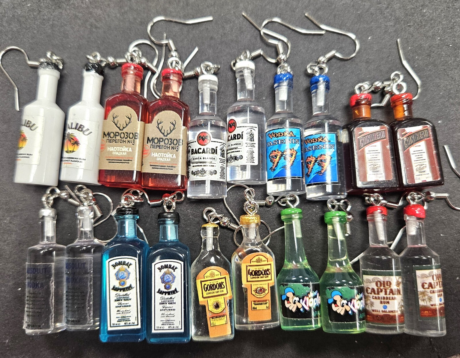 ABSOLUTE VODKA EARRINGS 3D ALCOHOL DRINK BOTTLE WHISKEY GIN BEER LIQUOR COLLECT