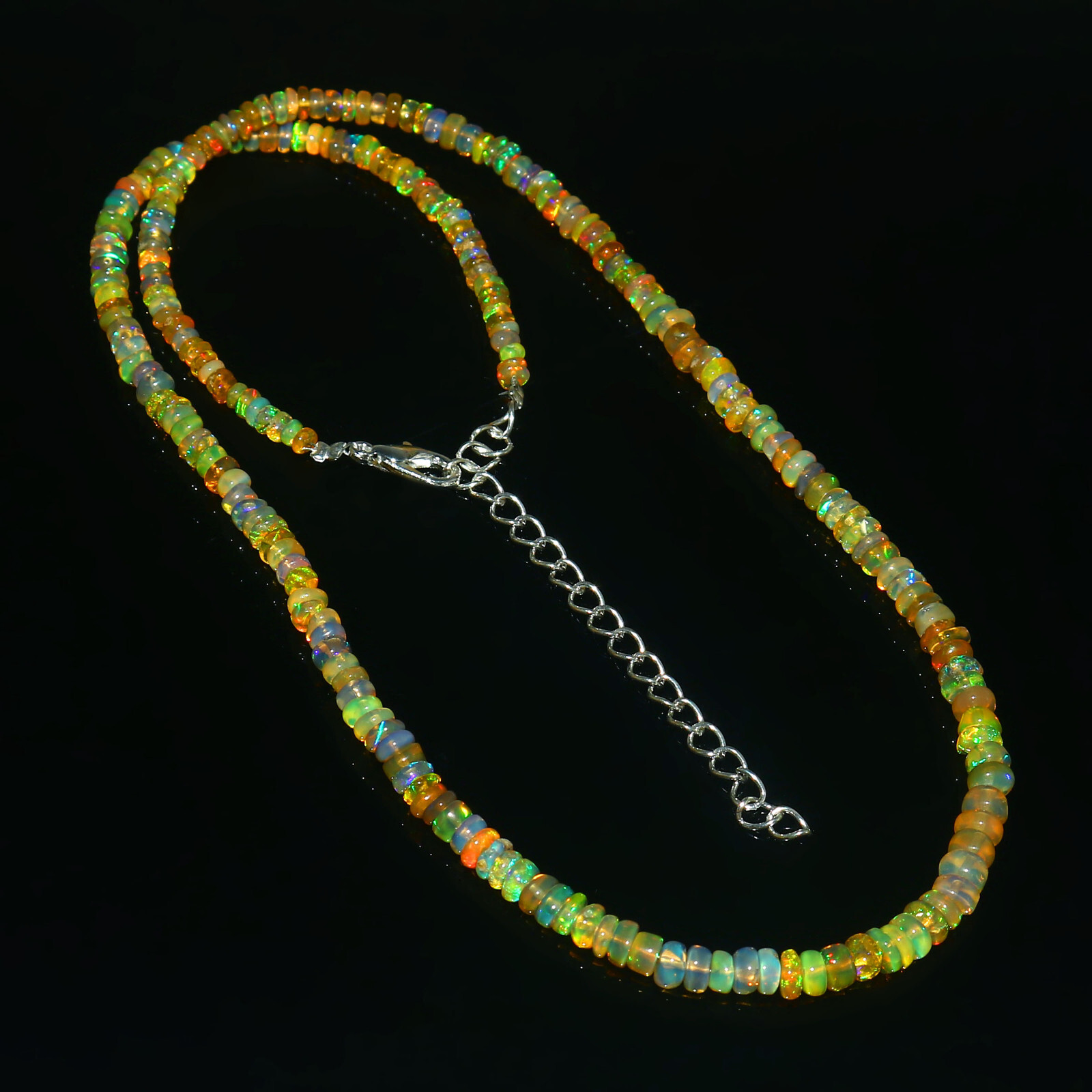 Natural Ethiopian Welo Fire Opal Rondelle Beaded Gemstone Necklace 16 Inches
