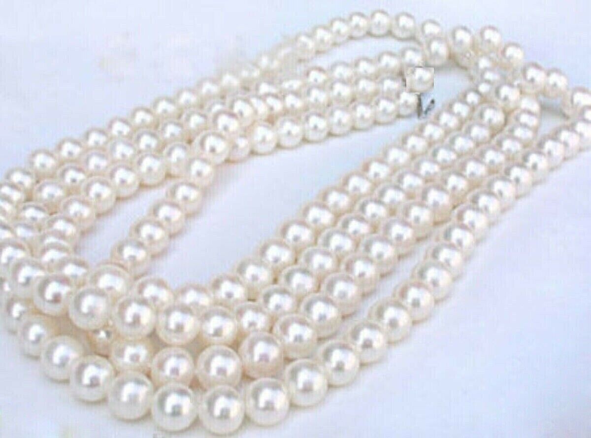 36 inch 7-8mm AAAAA perfect Akoya white pearl necklace 18kp Yellow Gold Clasp