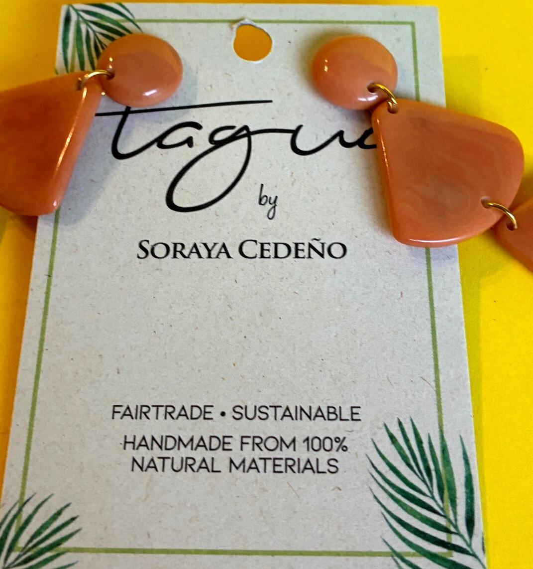 Tagua Nut Drop Earrings, Handmade Ecuador “Maeve” TR-5