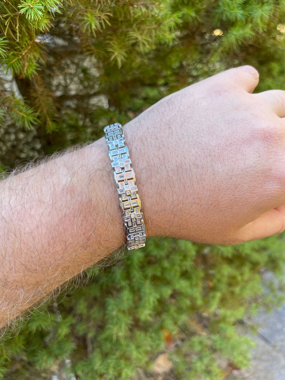 Mens Custom Link Bracelet Real 925 Sterling Silver Iced Baguette CZ Hip Hop