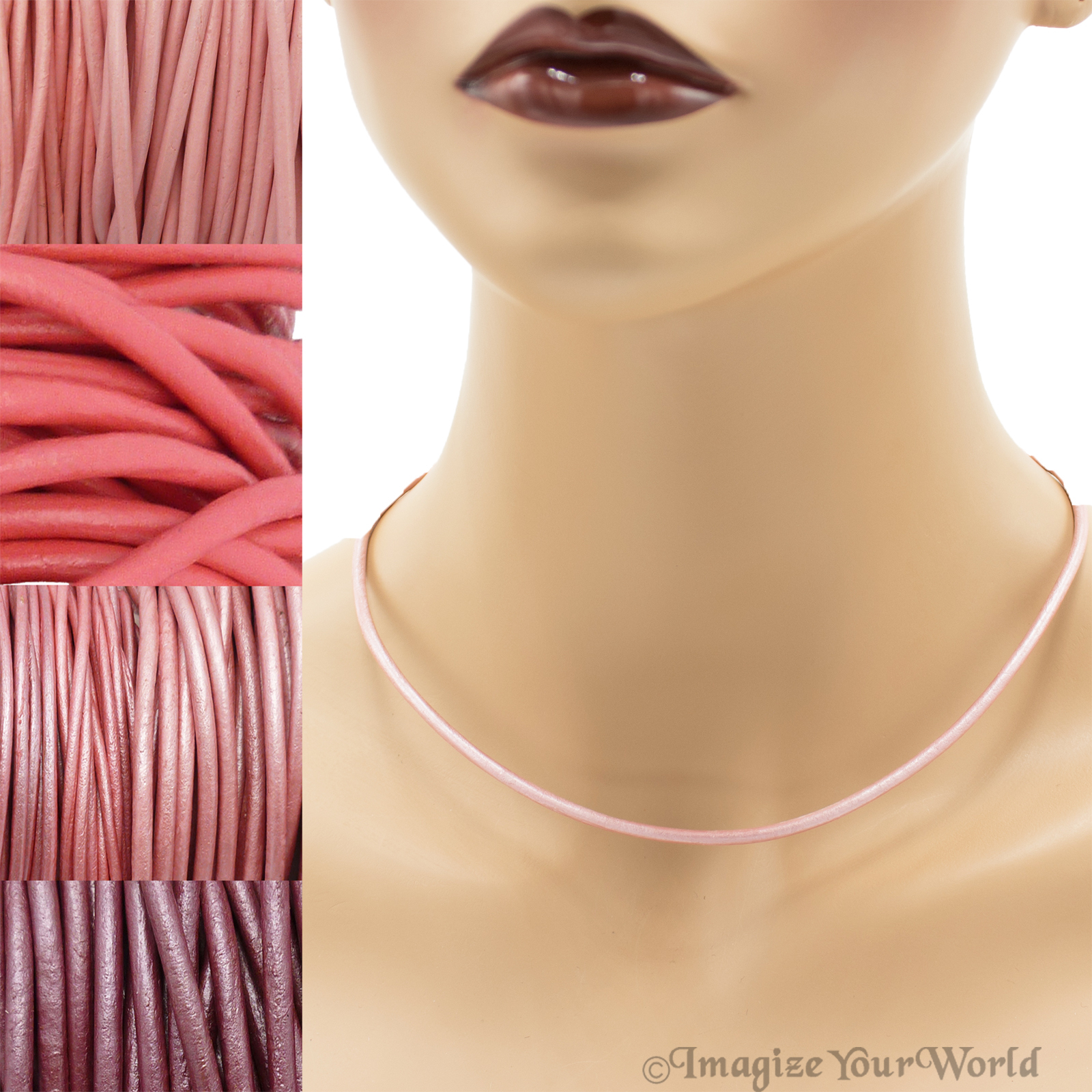 Pink Leather Cord Necklace Custom Handmade choker to 36 inches 16 22 24 30 18 +