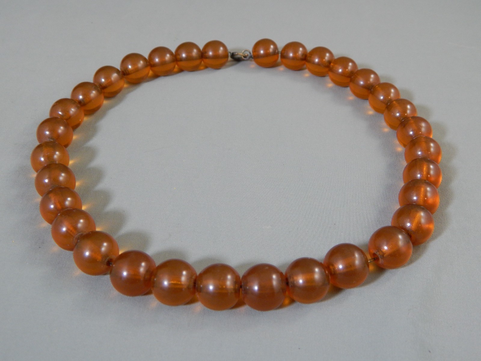 Vintage Antique Honey Cognac Amber Round Bead Choker Necklace 15″ ~ 40g