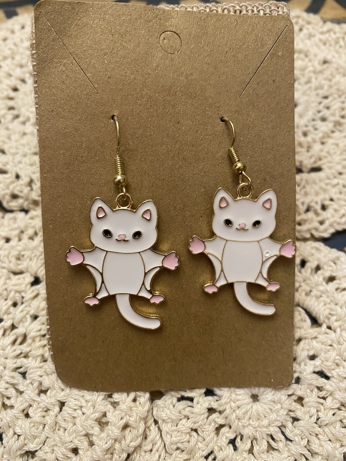 Cute White Sugar Glider Dangle Earrings Kawaii Animal Enamel