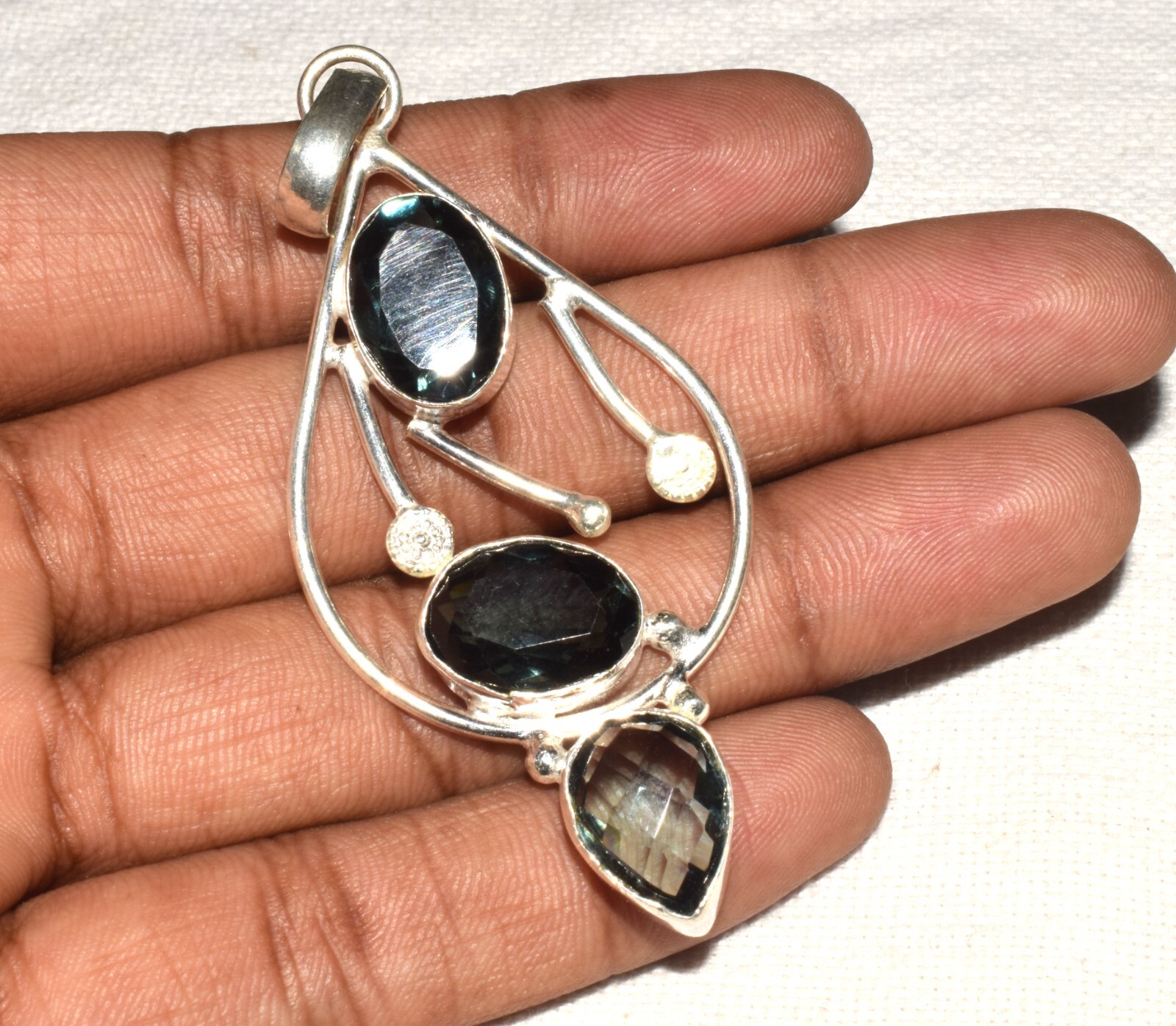 Simulated Iolite Cut Gemstone Fashion Gifted Jewelry Handmade Pendant 2.75″