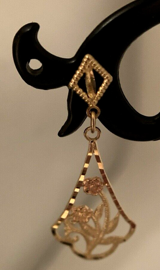 10k YelGold Rose Flower Drop Earrings,32mm x 13mm/28mm Drop,1.2g,FREEgftBx$4valu