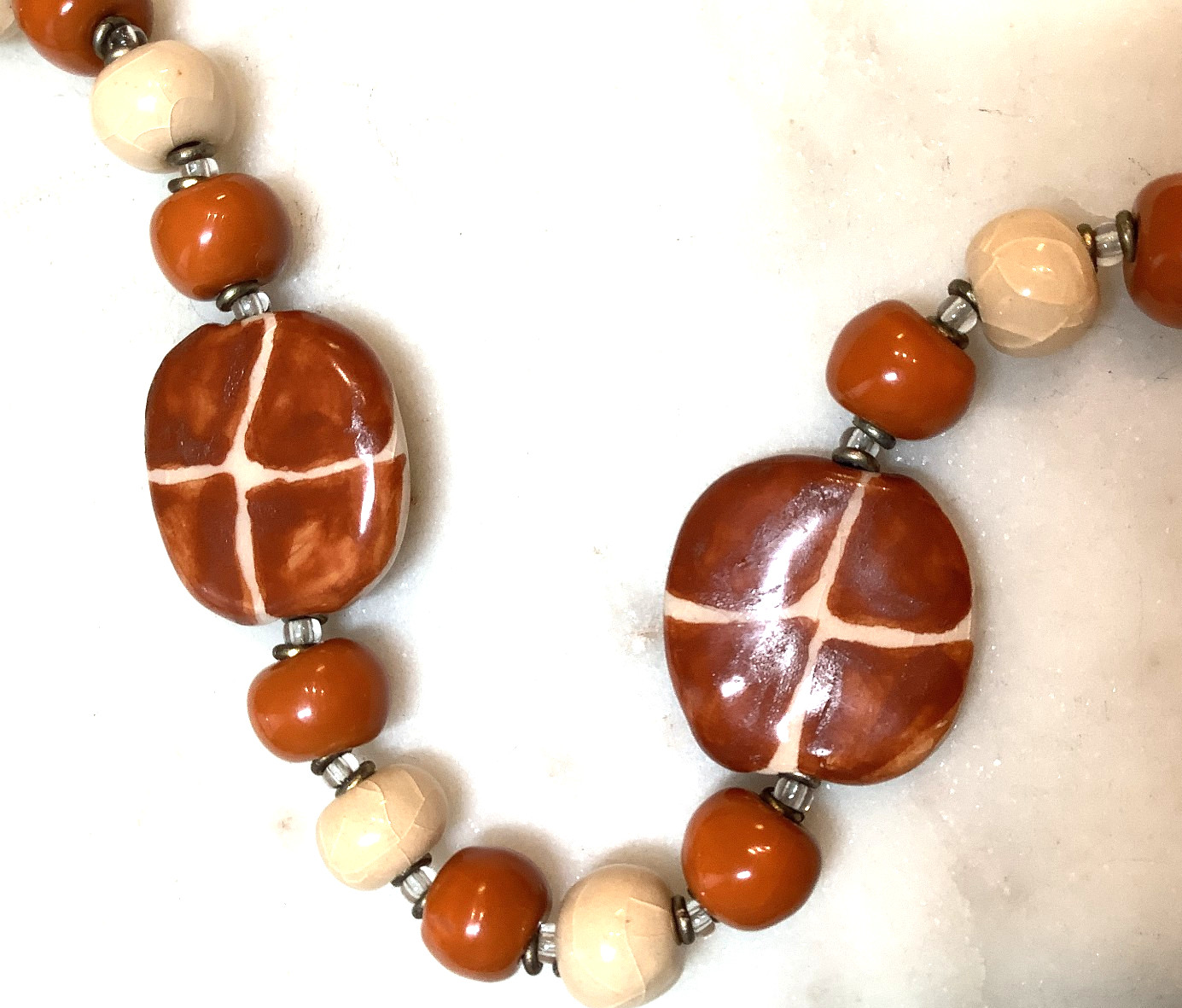 Beaded Giraffe Necklace 22″ Hand Crafted Clay Crackle Glaze Africa Safari Animal