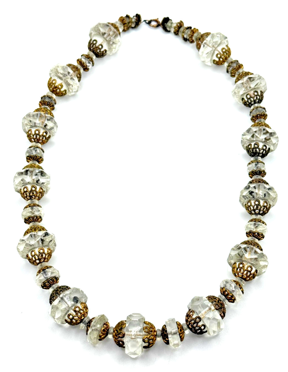 Antique Art Deco Circa Graduated Faceted Cut Czech Clear Glass Bead Necklace