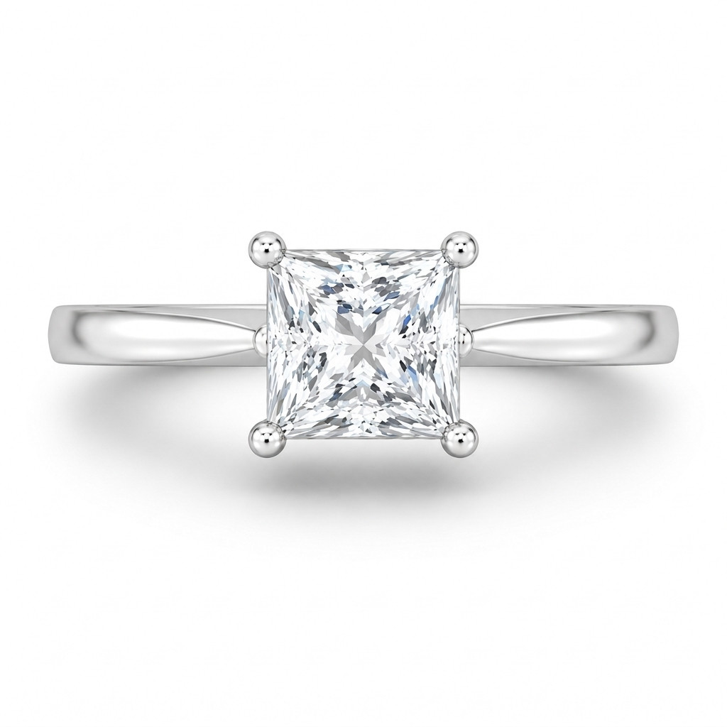 1.00 Ct Princess Cut Moissanite Solitaire Engagement Ring in 10K Gold for Women