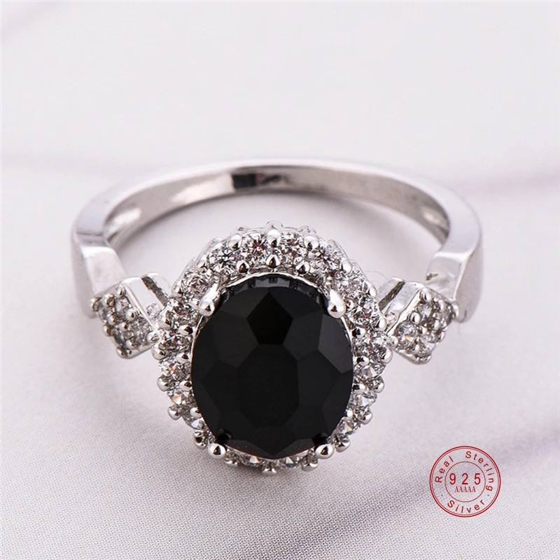 Stackable Ring 925 Sterling Silver Round Black Zircon Tension Mount Jewelry