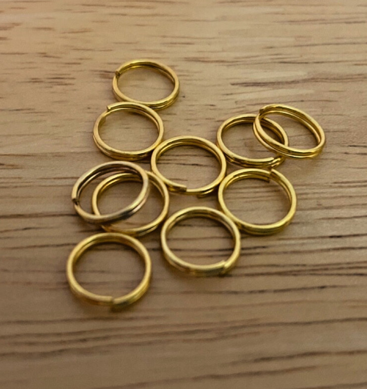10 Gold color metal 9mm Split Rings TO Attach Charms to your Bracelet