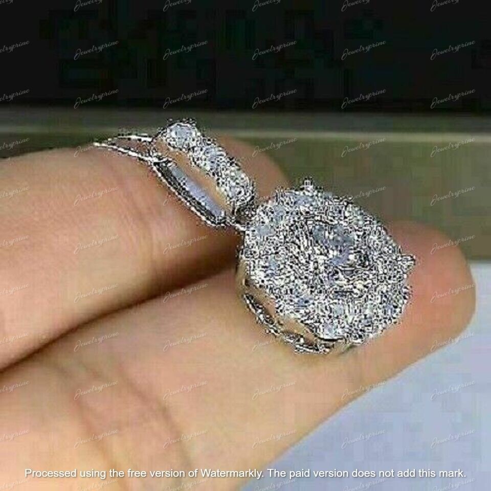 3 Ct Round Cut Lab Created Diamond Halo Pendant Necklace 14K White Gold Finish