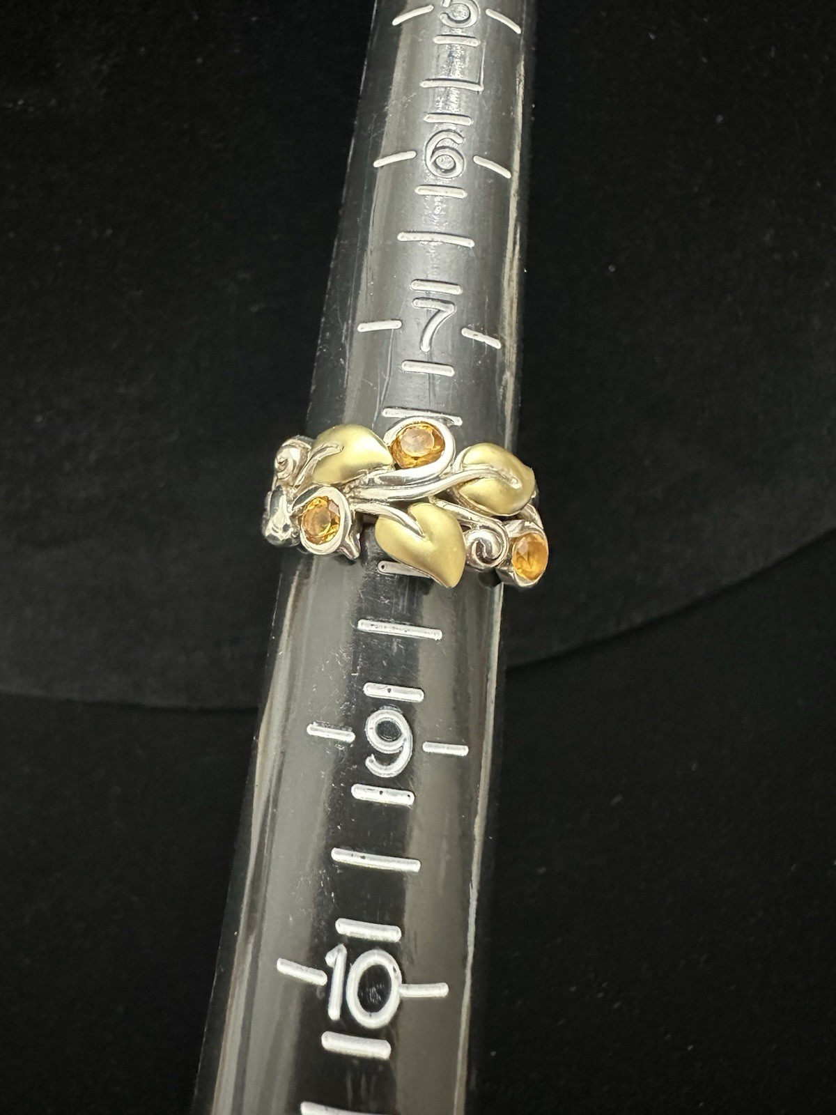 Barbara Bixby Sterling 925 & 18k Gold Leaves Citrine Gemstone Band Ring Size 8