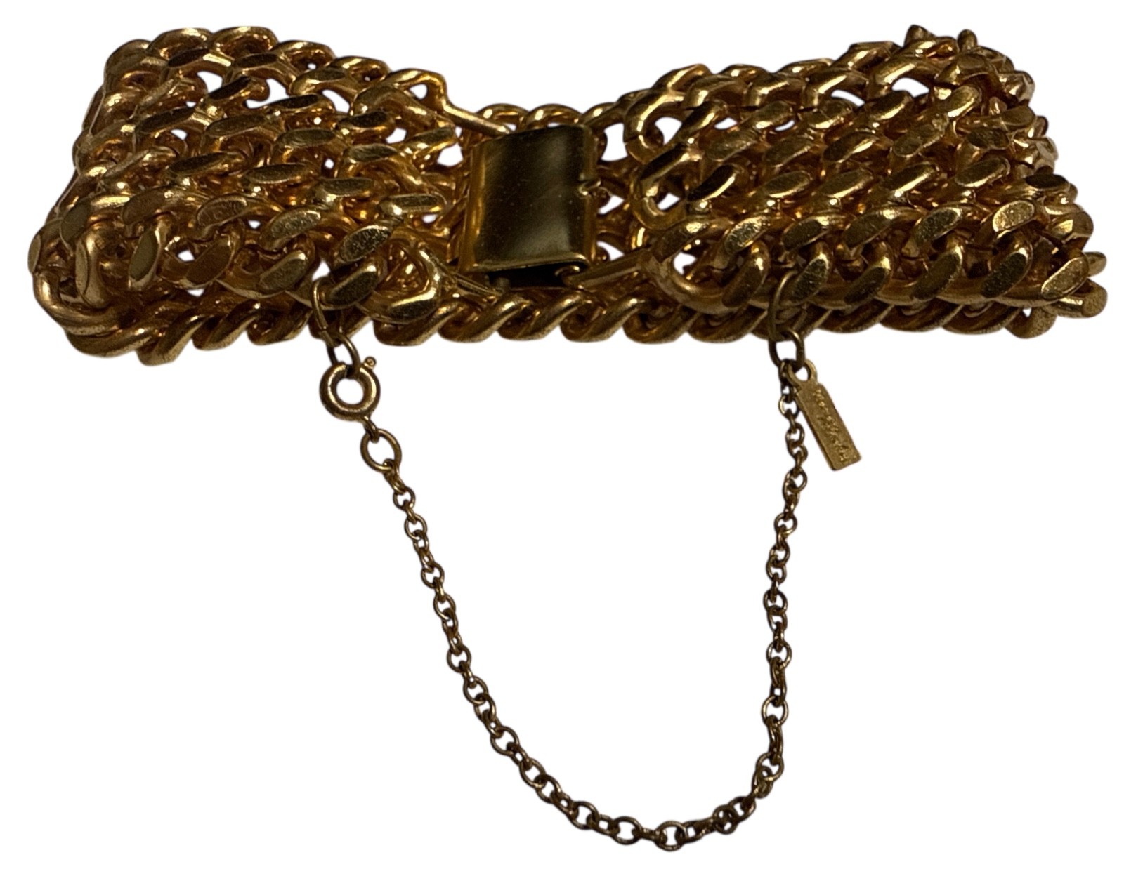 Vintage Signed Monet Gold Tone 4 Strand Chain Bracelet with safety chain 7″ EUC