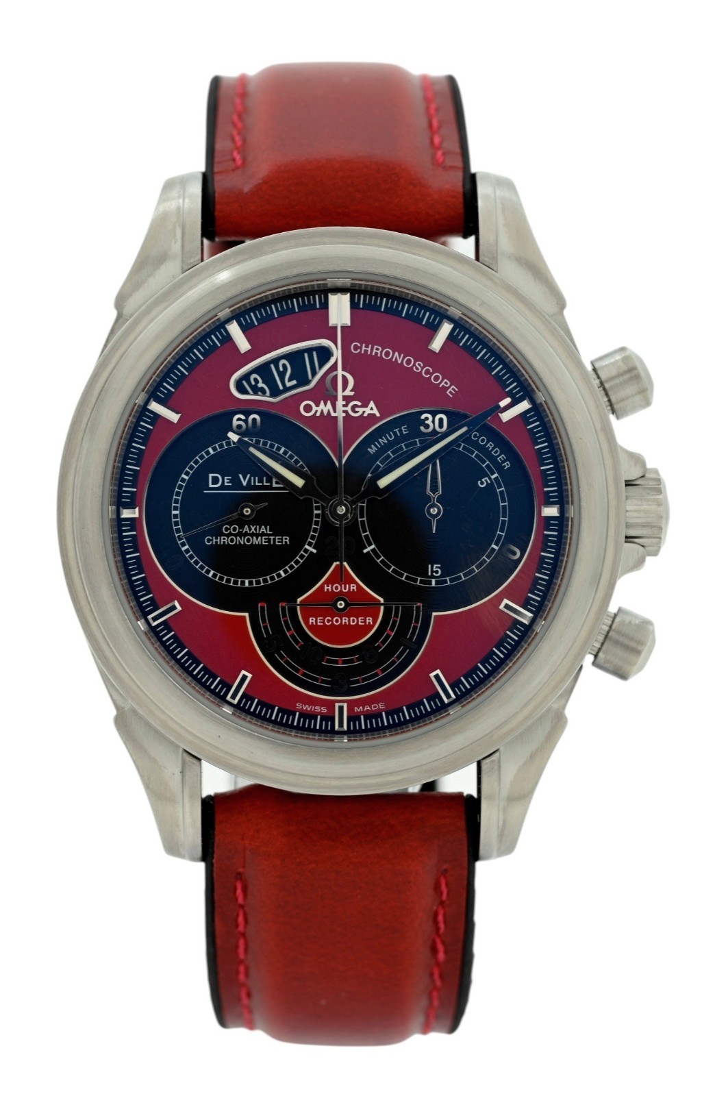 Omega 41mm Men’s DeVille Co-Axial Red Chronoscope Chronograph Watch- 4851.61.31!