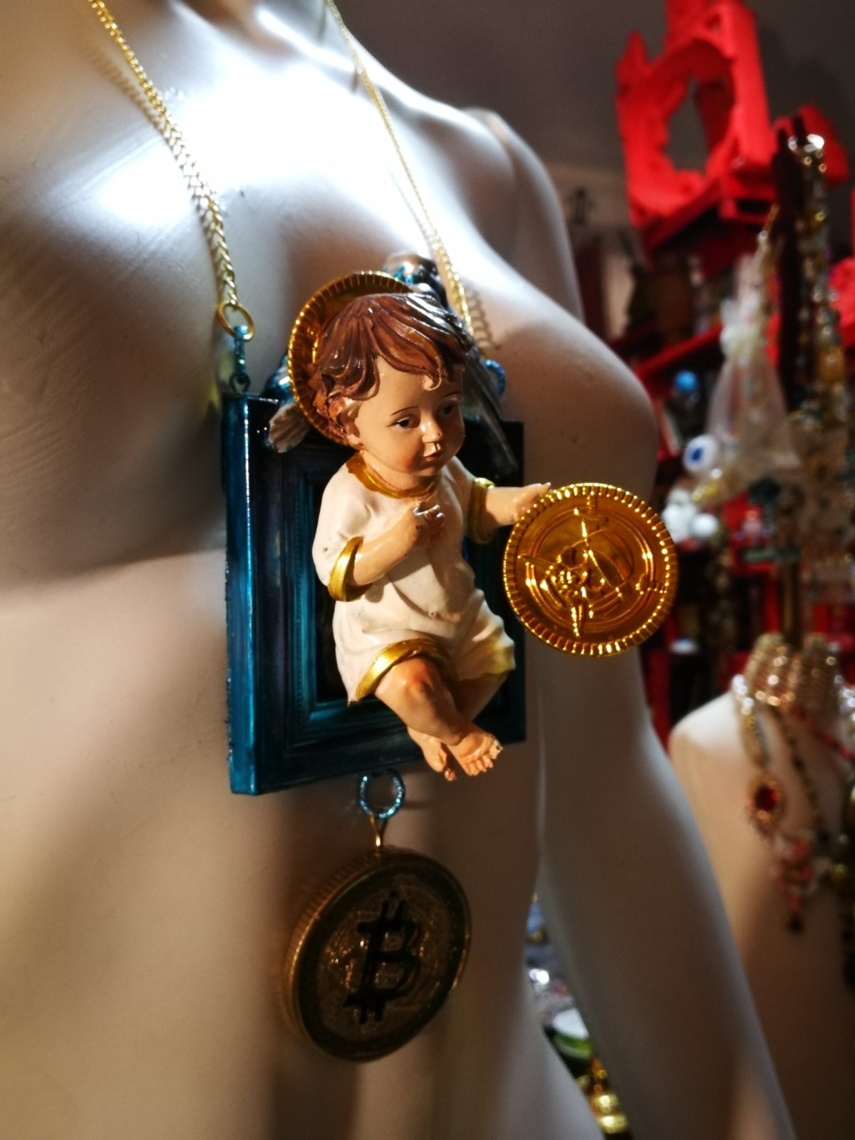 Holy Pop Religion Iconic Oddities Jewelry Assemblage Necklace Statement Pendant