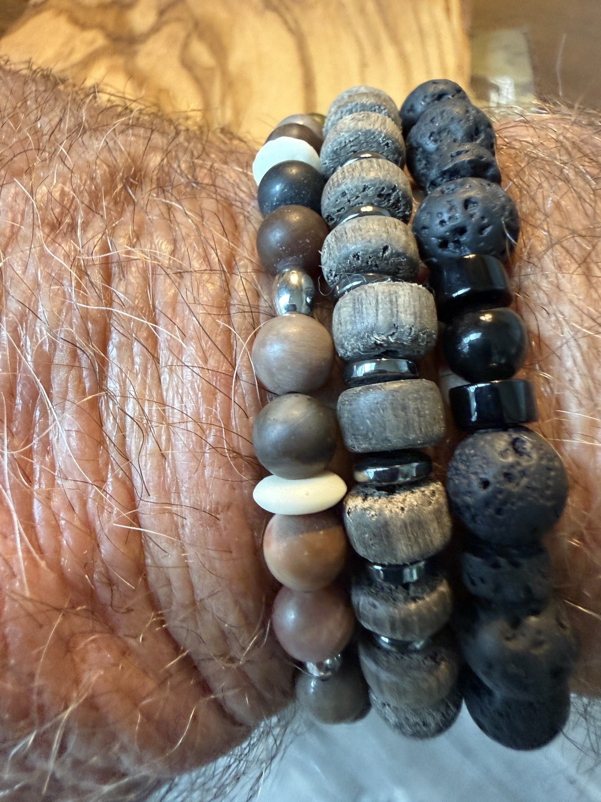 Ocean Brown Gray White Stone Round Bead Stretch Bracelet White Spacers Stackable