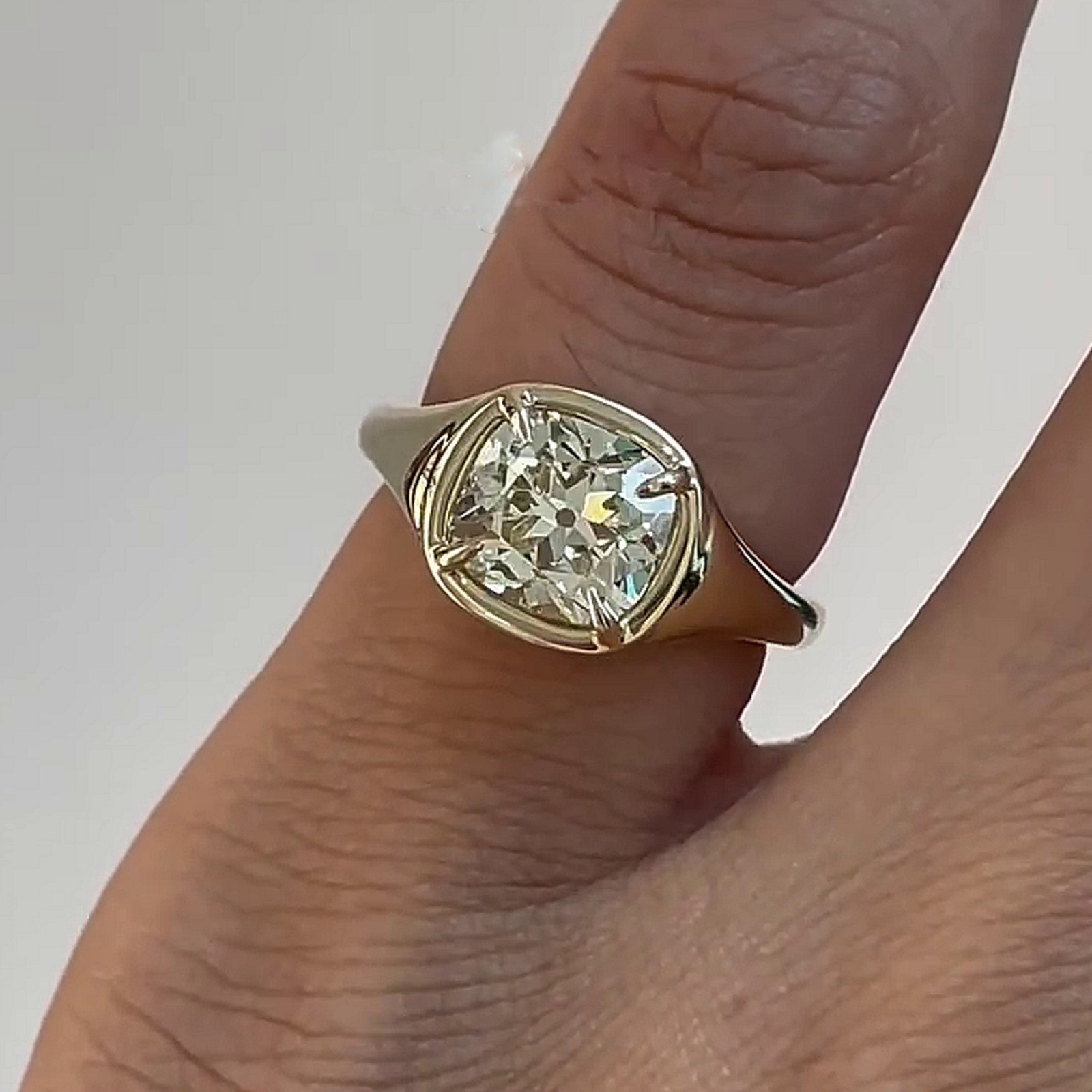 2.05 CT Old Mine Cushion Cut Moissanite Engagement Ring 14K Yellow Gold Plated