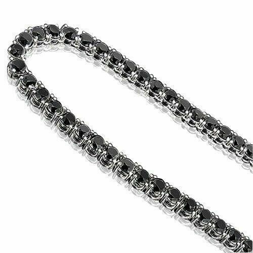 Unisex Black Diamond Tennis Necklace 18″ Inches In 925 Sterling Silver Certified