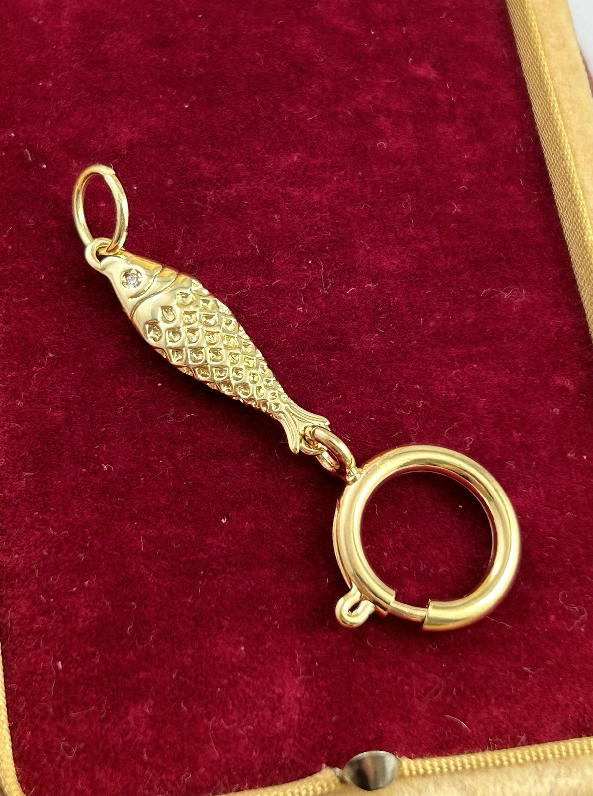Fish Charm Holder Spring Ring Clasp Nautical Pendant Gold Plated Jewelry