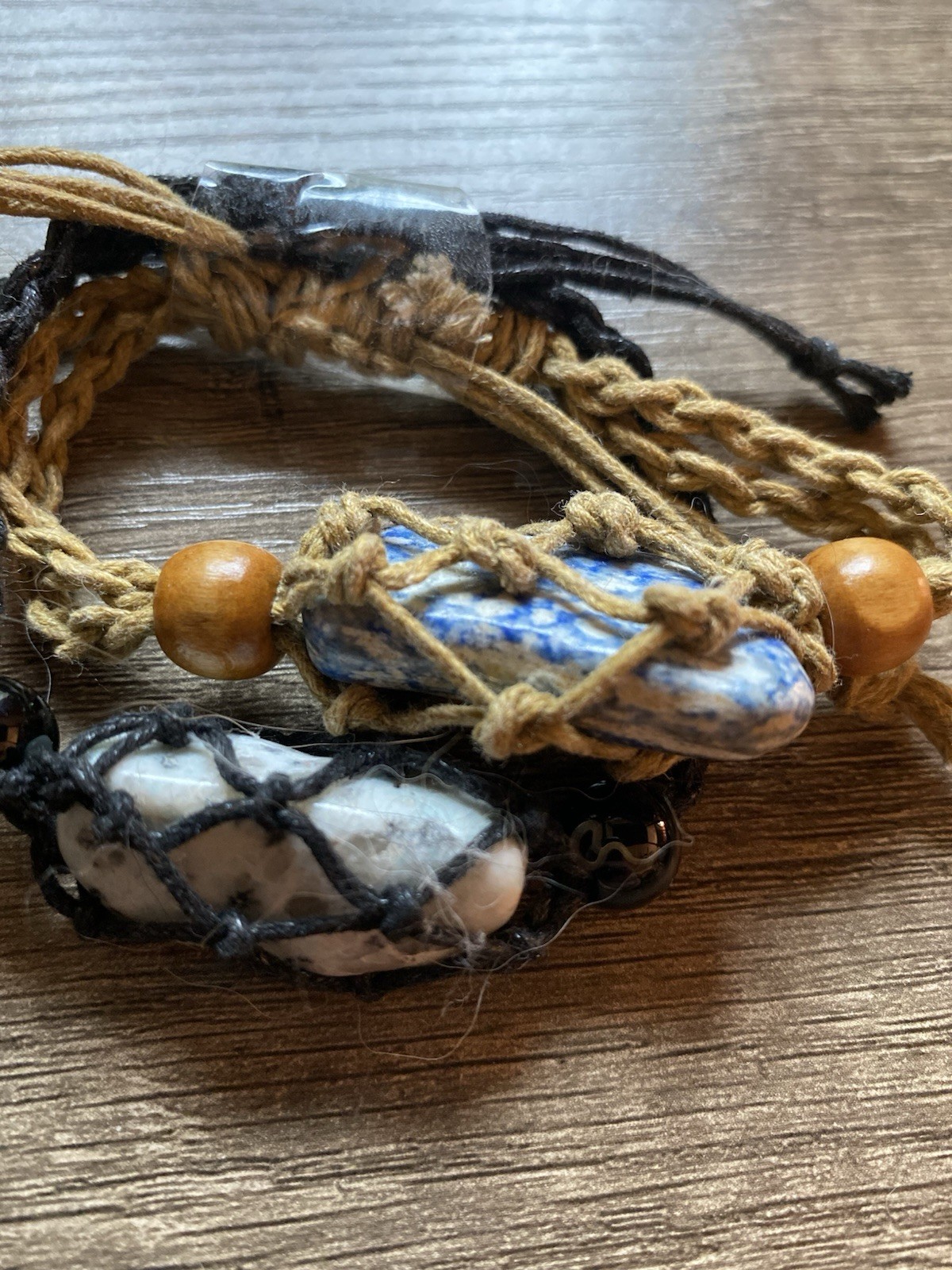 Lot Of 2 Macramé Bracelets-Kiwi Jasper And Sodalite. Interchangeable Any Stone
