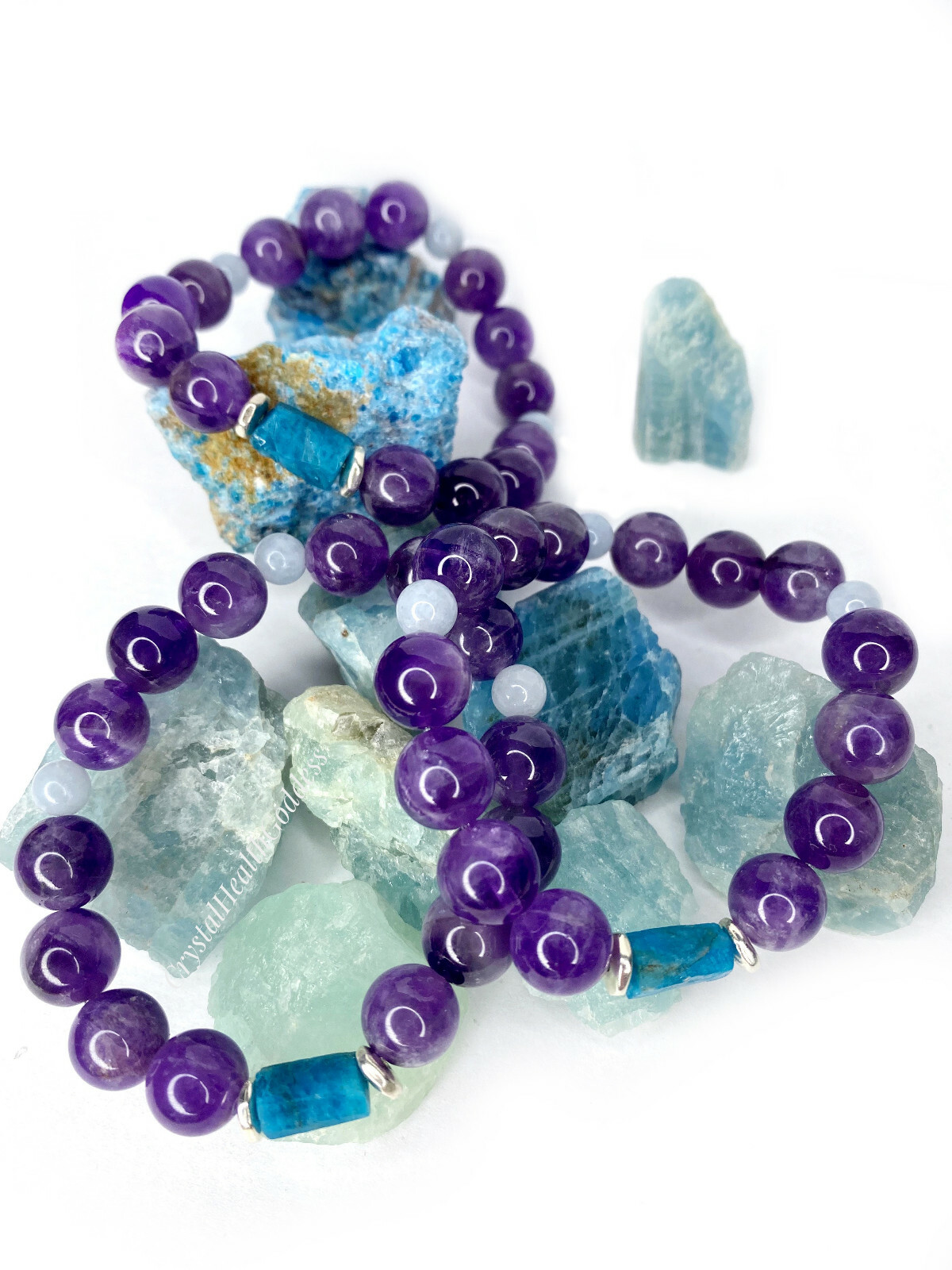Amethyst Aquamarine Blue Apatite Bracelet 925 Sterling Silver