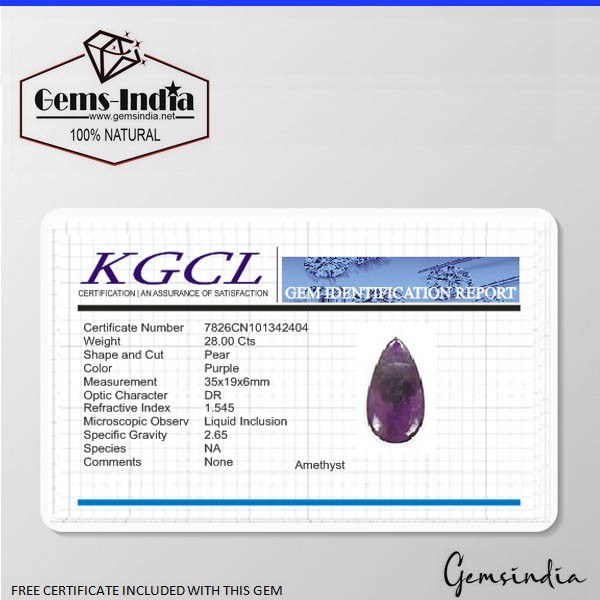 Certified 28 Ct Natural Purple Amethyst Pear Cab Drilled Bead/Briolette Gemstone